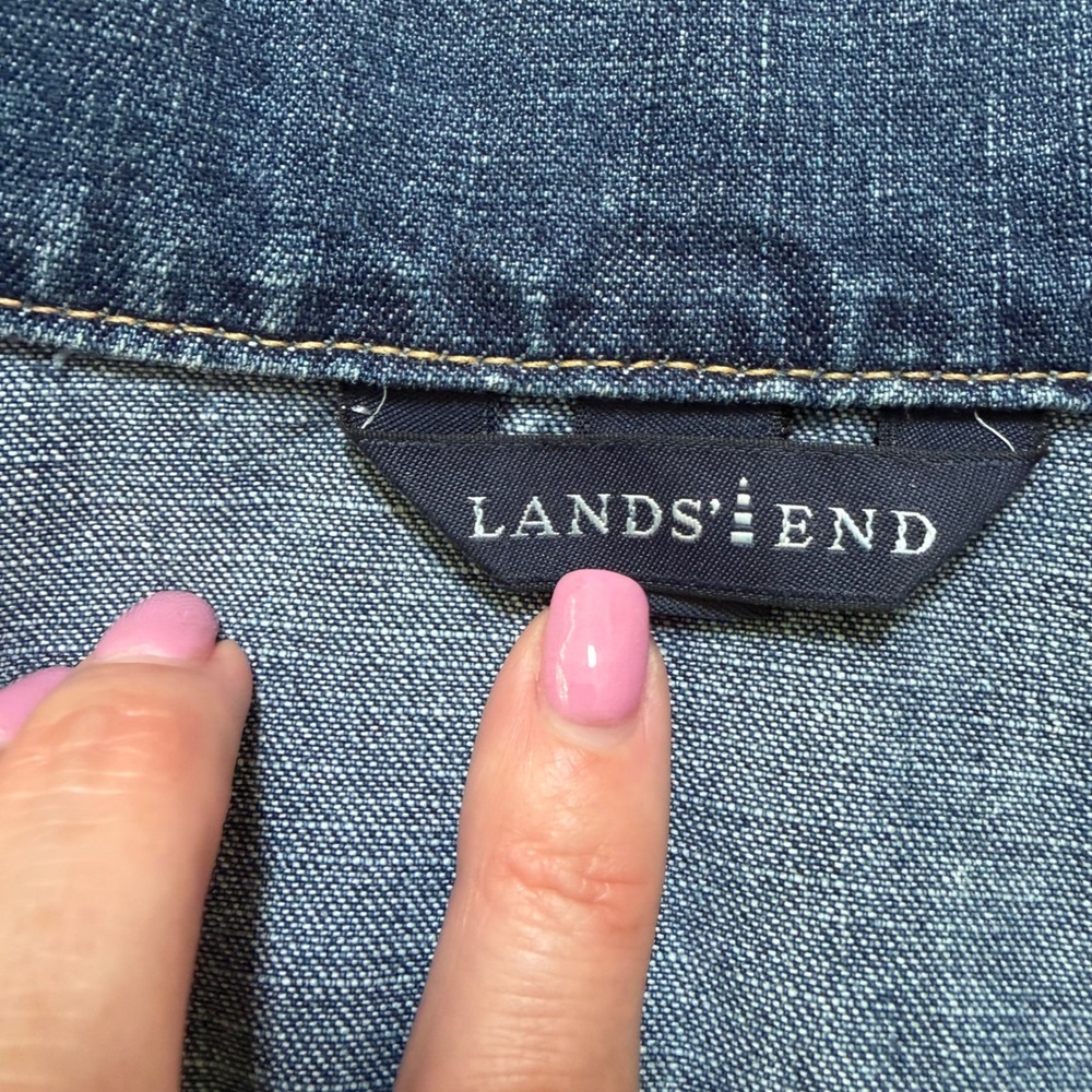 Lands End Womens XL 18-20 Denim Trucker Jacket Medium Wash Blue Cotton Classic - Picture 5 of 12